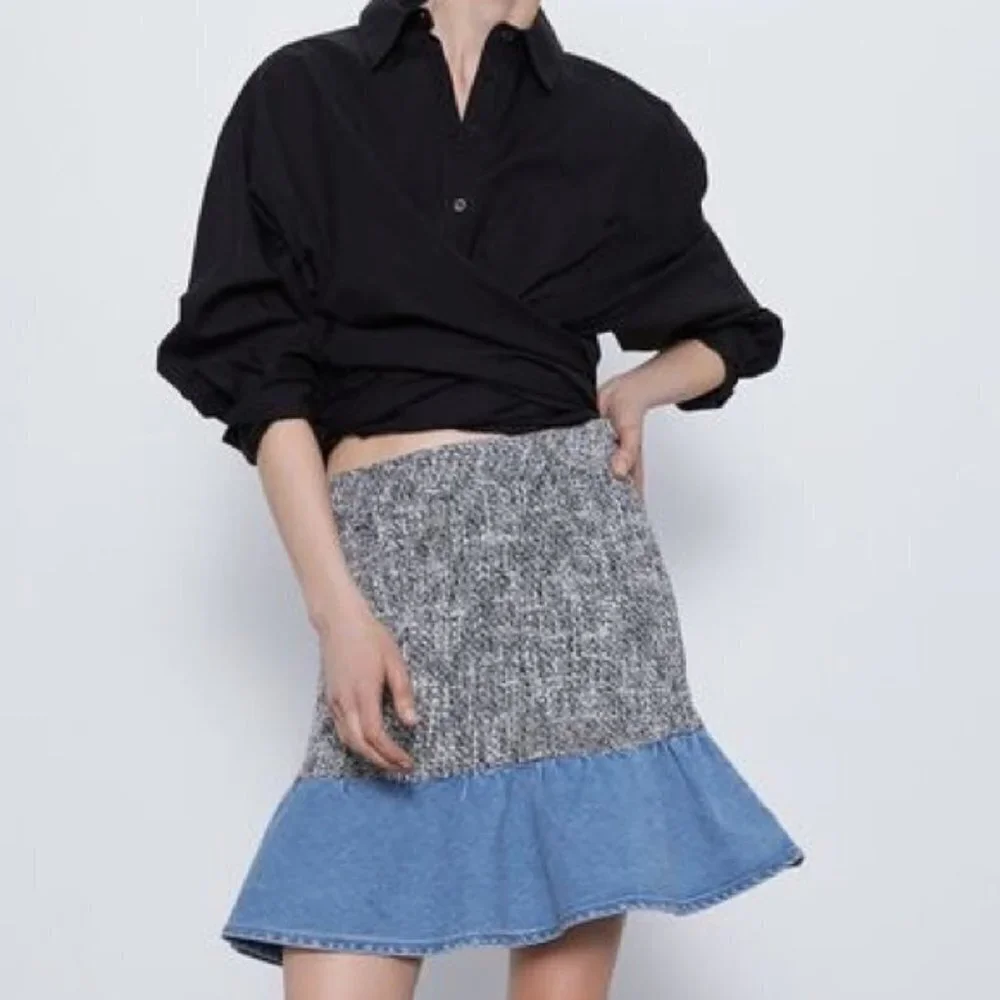 Zara Tweed and Denim Combination Mini Skirt